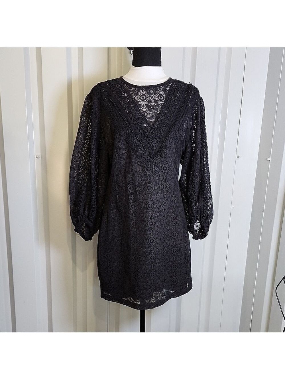 IRO Women's Black Lace Long Sleeve Mini Dress Size FR 40 US 8